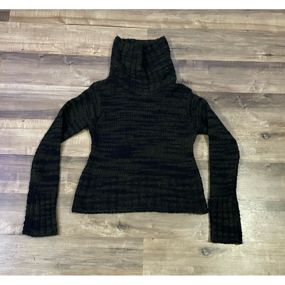 Berretti Wool Blend Sweater Sz M ? Green Black Striped Cowl Neck Made In Italy